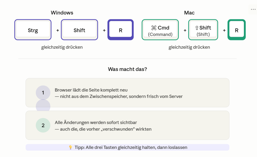 Warum sehe ich meine Änderungen auf der Website nicht?
